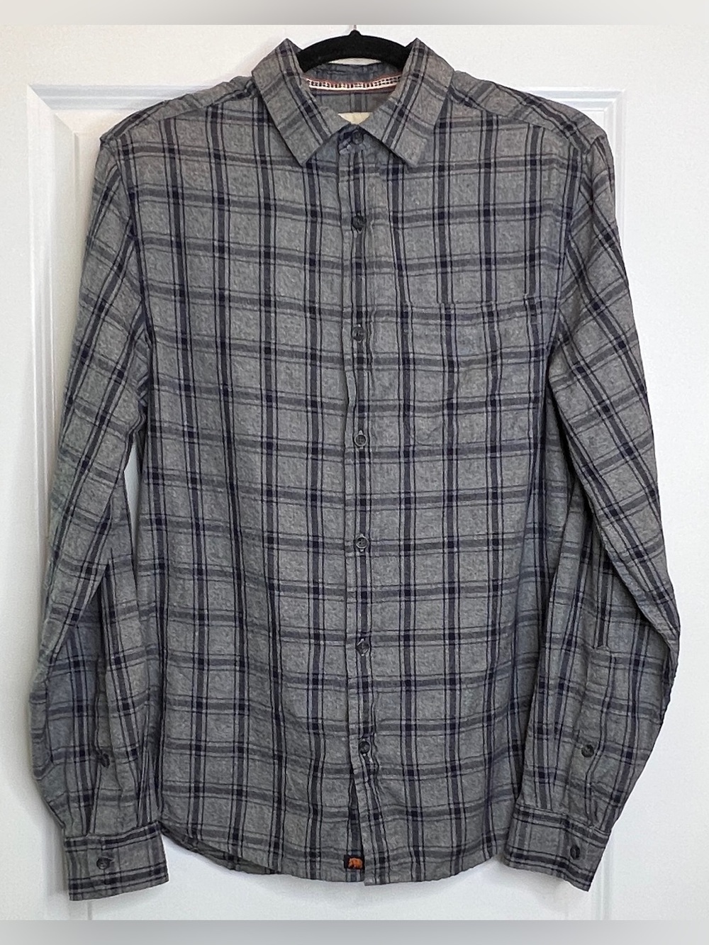 The Normal Brand Mens Small Nikko Plaid Button Up Shirt Gray Cotton Long Sleeve